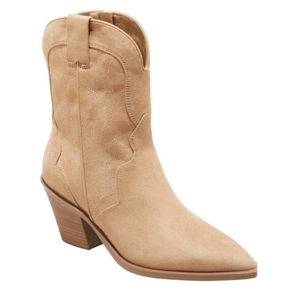 Women's Tan Faux Suede Jacey Medium Width Western Ankle Boots Size 7 NWT - Picture 1 of 10